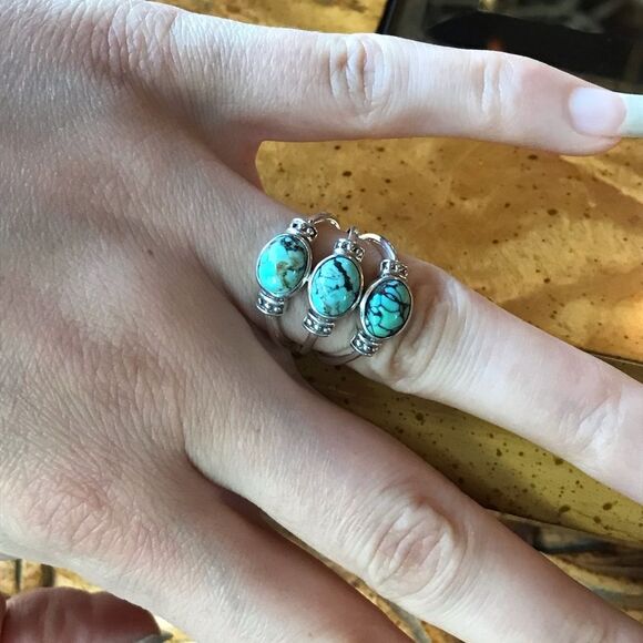 Natural Blue Moon Turquoise Sterling Silver Ring Size 5.75 - Picture 3 of 10